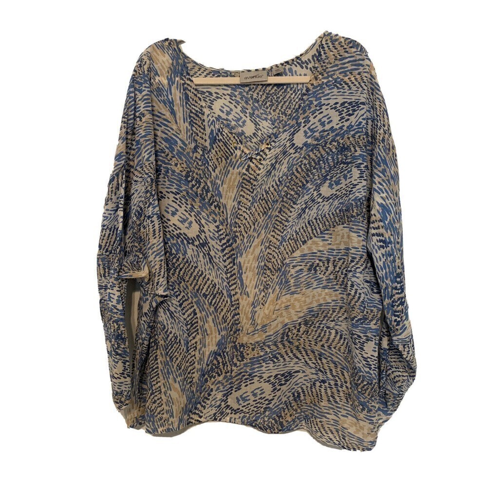 Avenue Womens Plus Size 22 24 Multicolor Printed Scoop Neck Cotton Blouse Top